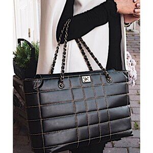 Chanel Chocolate Bar Wild Stitch Chain Bag in Black Leather with Gold Hardware